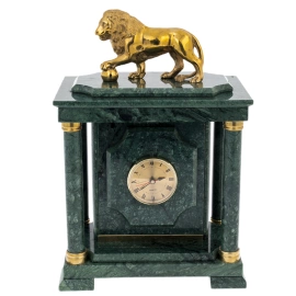 Часы-сейф из зеленого мрамора "Лев"