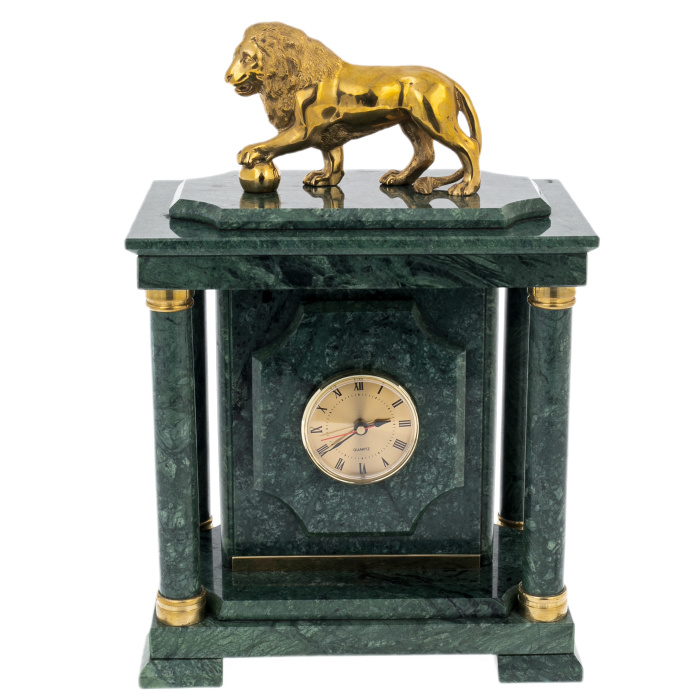 Часы-сейф из зеленого мрамора "Лев"