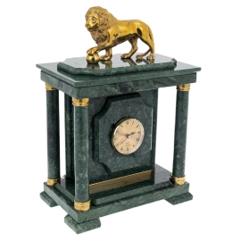 Часы-сейф из зеленого мрамора "Лев"
