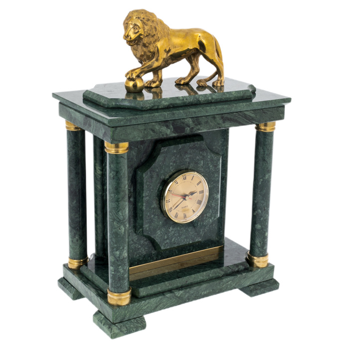 Часы-сейф из зеленого мрамора "Лев"
