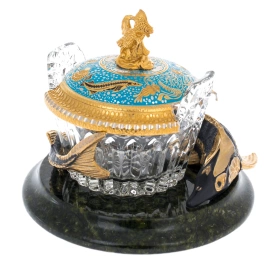 Икорница на подставке из змеевика "Осетр" Златоуст