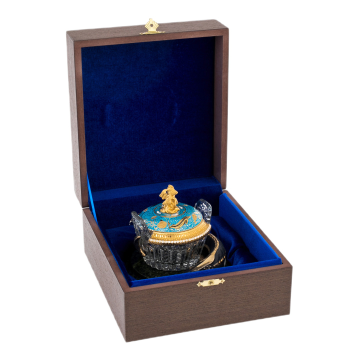 Икорница на подставке из змеевика "Осетр" Златоуст