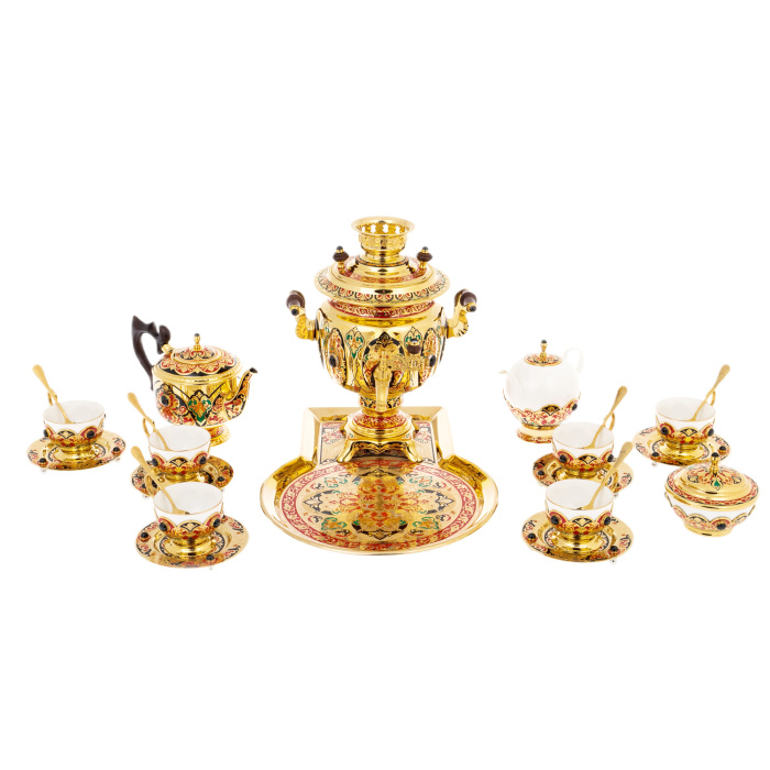 Чайный набор с самоваром "Хохлома" на 6 персон, Златоуст