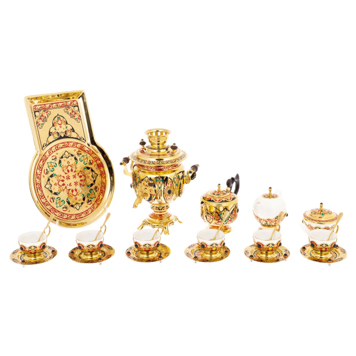 Чайный набор с самоваром "Хохлома" на 6 персон, Златоуст