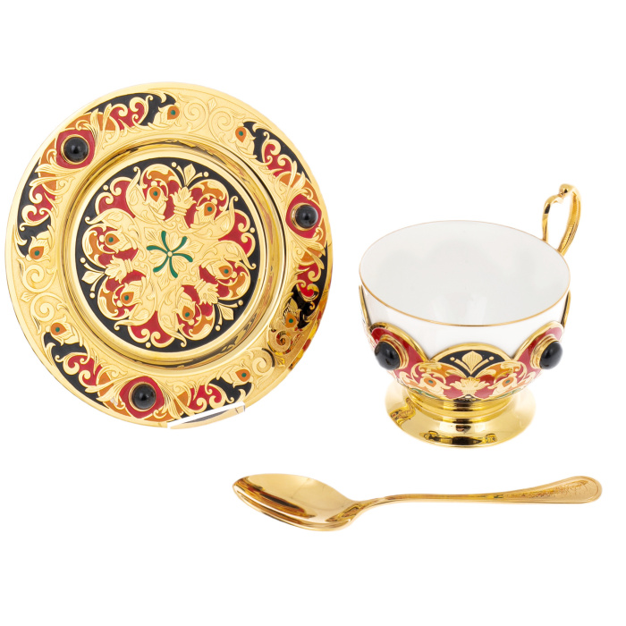 Чайный набор с самоваром "Хохлома" на 6 персон, Златоуст