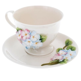 Чайная пара из фарфора "Гортензия" розово-голубая