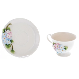 Чайная пара из фарфора "Гортензия" розово-голубая