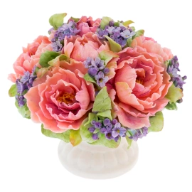 Сувенир из фарфора "Корзина с цветами. Пионы и незабудки" малая