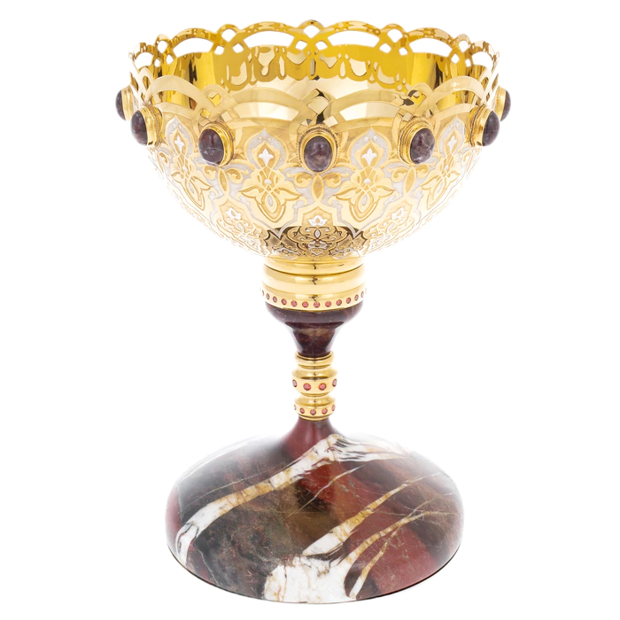 Vase for fruits and sweets "Tsarskaya" on a jasper leg, Zlatoust
