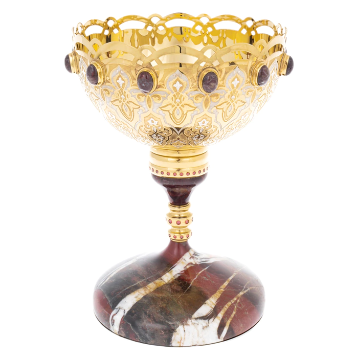 Vase for fruits and sweets "Tsarskaya" on a jasper leg, Zlatoust