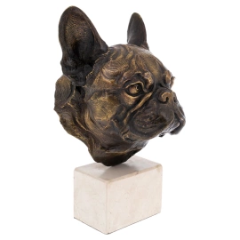 Скульптура из латуни и мрамора "Бульдог" с патиной