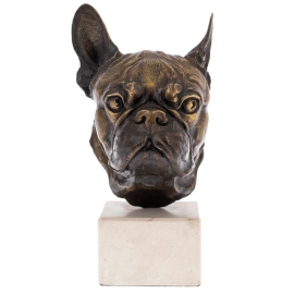Скульптура из латуни и мрамора "Бульдог" с патиной