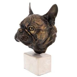 Скульптура из латуни и мрамора "Бульдог" с патиной
