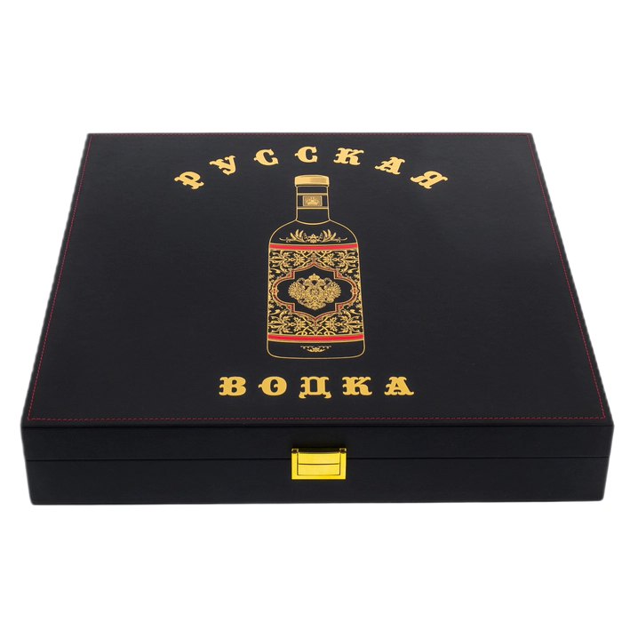 Leather-bound gift book "Russian vodka" with glasses and murals