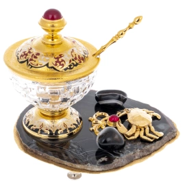 Икорница "Краб" на подставке из черного агата, Златоуст