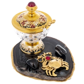 Икорница "Краб" на подставке из черного агата, Златоуст