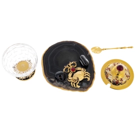 Икорница "Краб" на подставке из черного агата, Златоуст