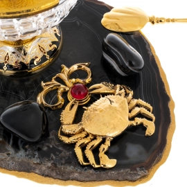 Икорница "Краб" на подставке из черного агата, Златоуст