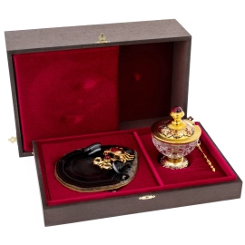 Икорница "Краб" на подставке из черного агата, Златоуст