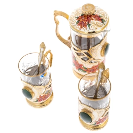 Набор подстаканников с френч-прессом "Красные лилии" на 2 персоны, Златоуст