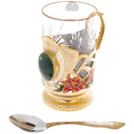 Набор подстаканников с френч-прессом "Красные лилии" на 2 персоны, Златоуст