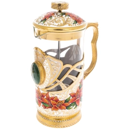 Набор подстаканников с френч-прессом "Красные лилии" на 2 персоны, Златоуст