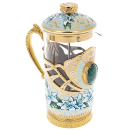 Набор подстаканников с френч-прессом "Синие лилии" на 2 персоны, Златоуст