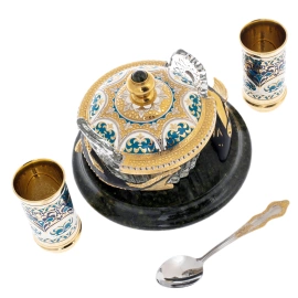 Икорница на подставке из змеевика "Осетр" на 2 персоны, Златоуст