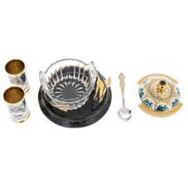 Икорница на подставке из змеевика "Осетр" на 2 персоны, Златоуст