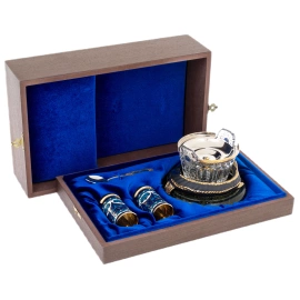 Икорница на подставке из змеевика "Осетр" на 2 персоны, Златоуст