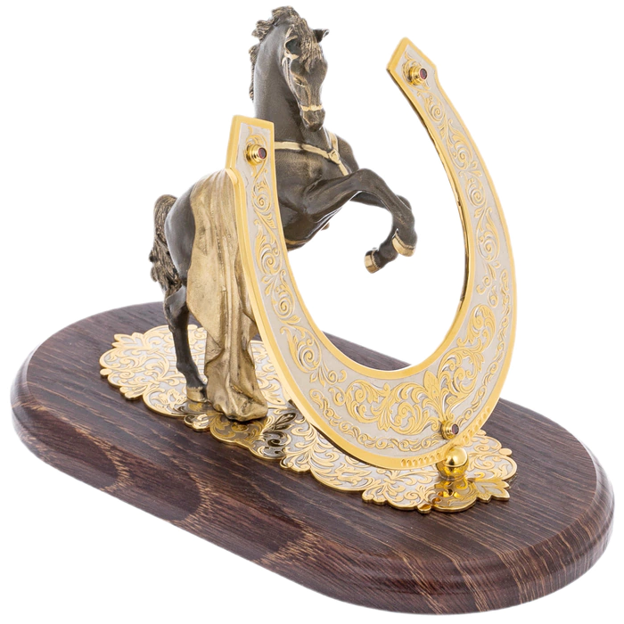 Statuette "Horse with a blanket" on a wooden stand, Zlatoust