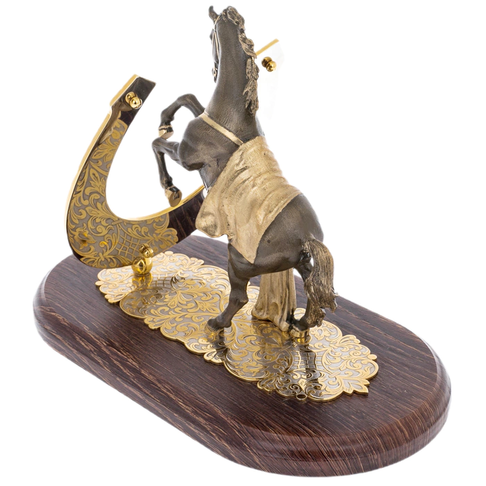 Statuette "Horse with a blanket" on a wooden stand, Zlatoust