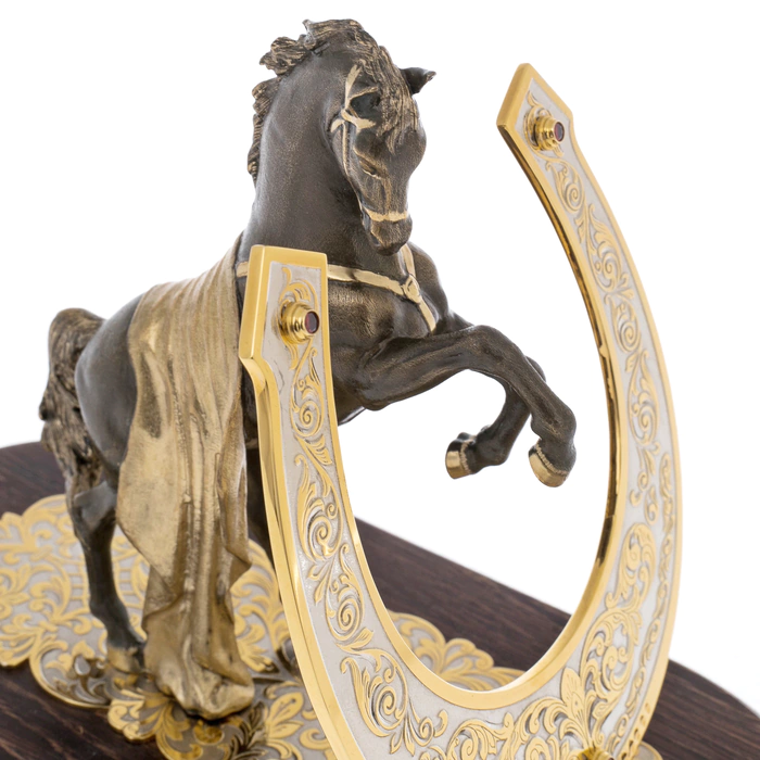 Statuette "Horse with a blanket" on a wooden stand, Zlatoust