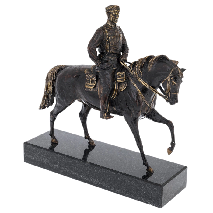 Brass and patina sculpture "General" on a granite stand