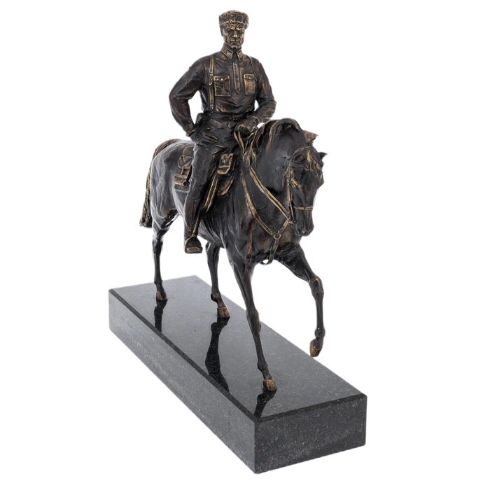 Brass and patina sculpture "General" on a granite stand
