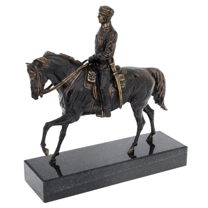 Brass and patina sculpture "General" on a granite stand