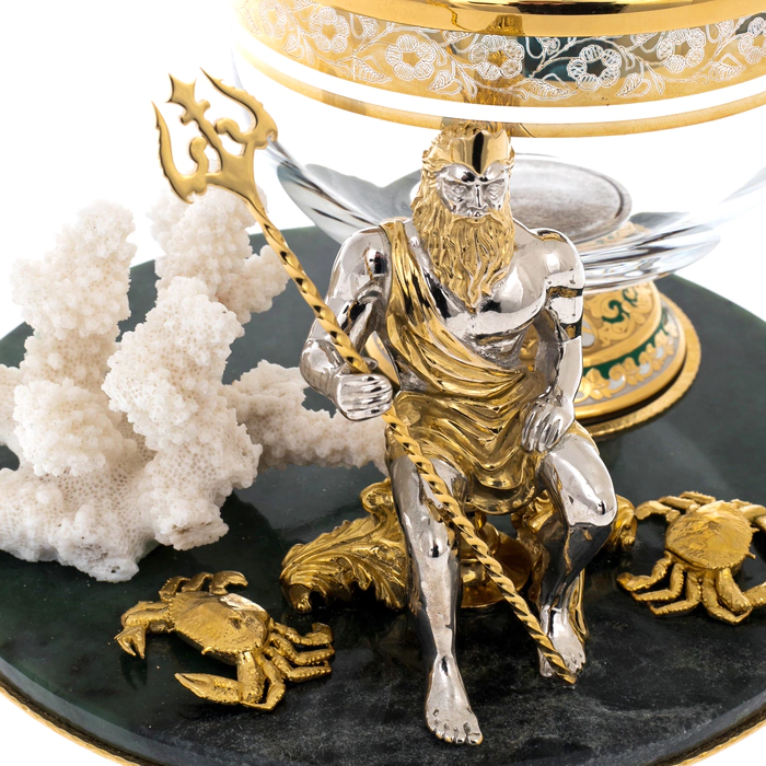 Caviar bowl with Poseidon coral on a jade stand, Zlatoust