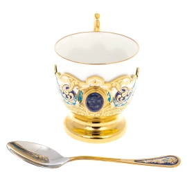 Кофейный сервиз "Ландыш" с лазуритом, на 4 персоны, Златоуст