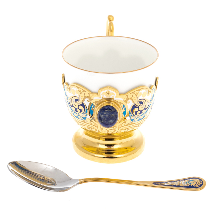 Кофейный сервиз "Ландыш" с лазуритом, на 4 персоны, Златоуст