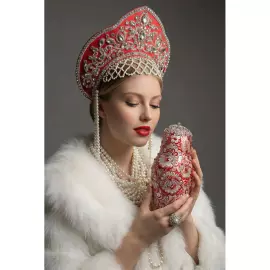 Matryoshka honey dish made of glass "Winter Cherry" with Swarovski crystals, Khokhloma