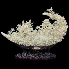 Композиция из бивня мамонта "Благоприятная гармония дракона и феникса"