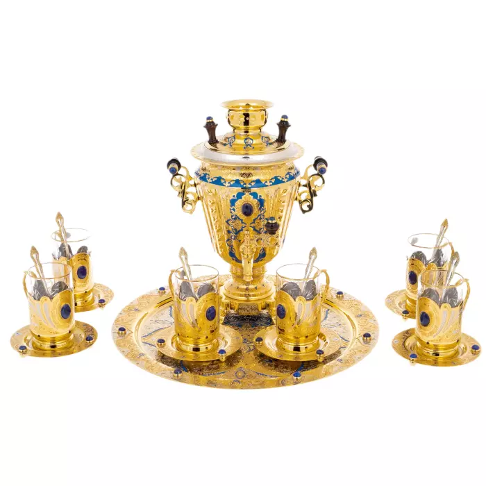 Чайный сервиз с самоваром "Лазурь" на 6 персон, Златоуст