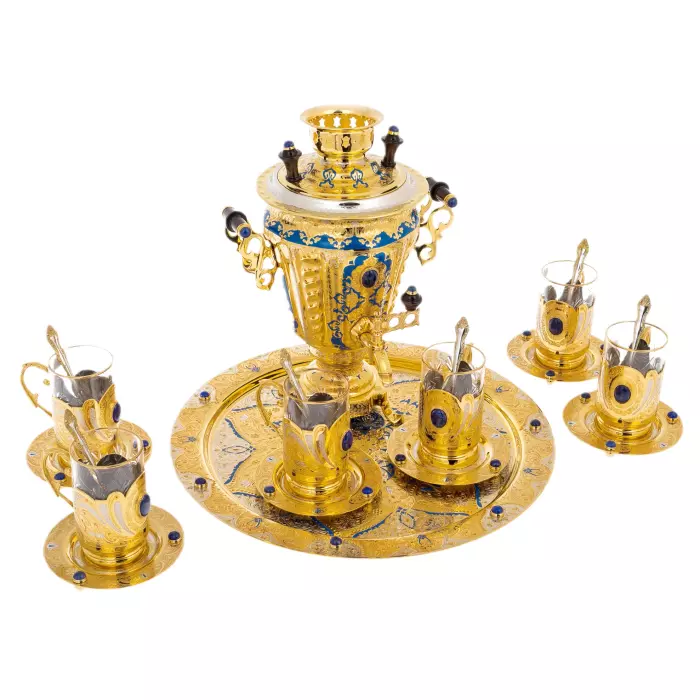 Чайный сервиз с самоваром "Лазурь" на 6 персон, Златоуст