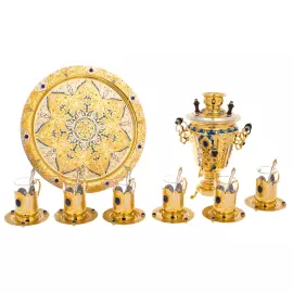 Чайный сервиз с самоваром "Лазурь" на 6 персон, Златоуст