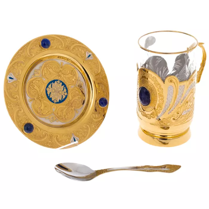 Чайный сервиз с самоваром "Лазурь" на 6 персон, Златоуст