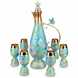 Набор для вина серебряный "Птицы" на 6 персон, бирюзовый