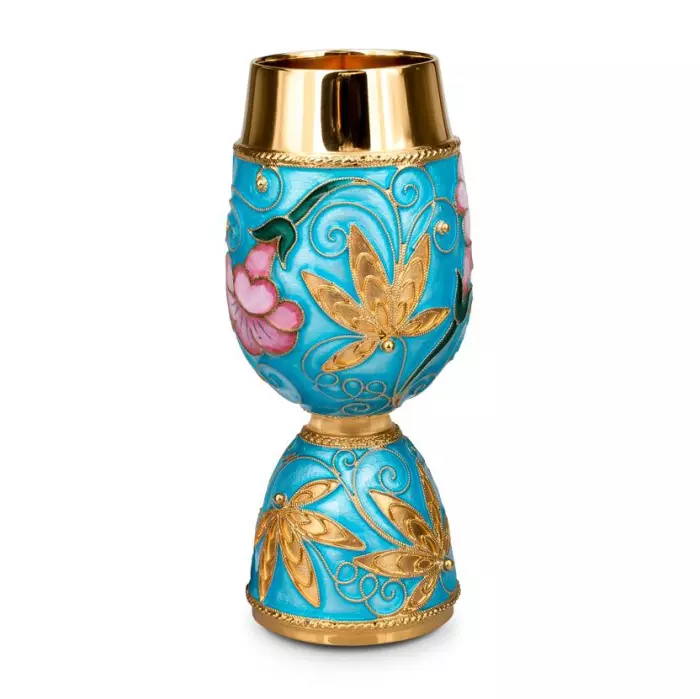 Набор для вина серебряный "Птицы" на 6 персон, бирюзовый