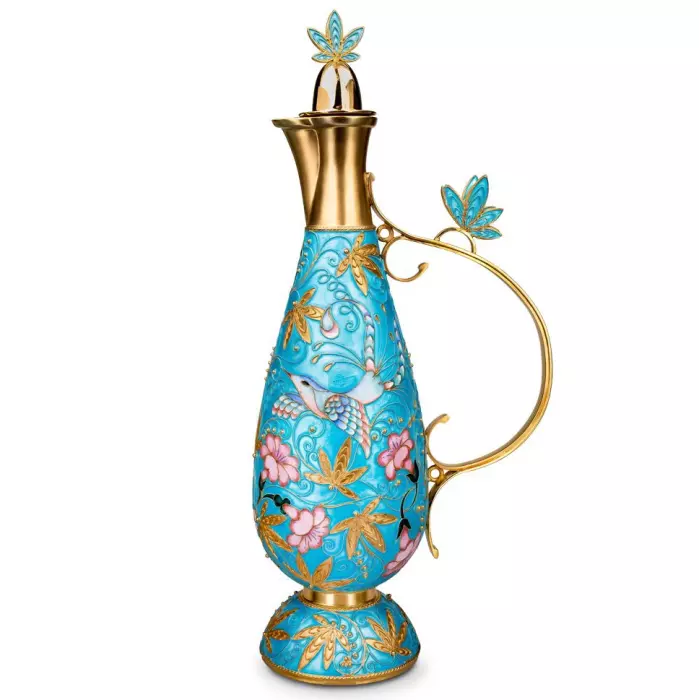 Набор для вина серебряный "Птицы" на 6 персон, бирюзовый