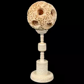 Композиция из бивня мамонта с кантонским шаром "Дракон в цветах"