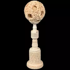 Композиция из бивня мамонта с кантонским шаром "Дракон и птицы"